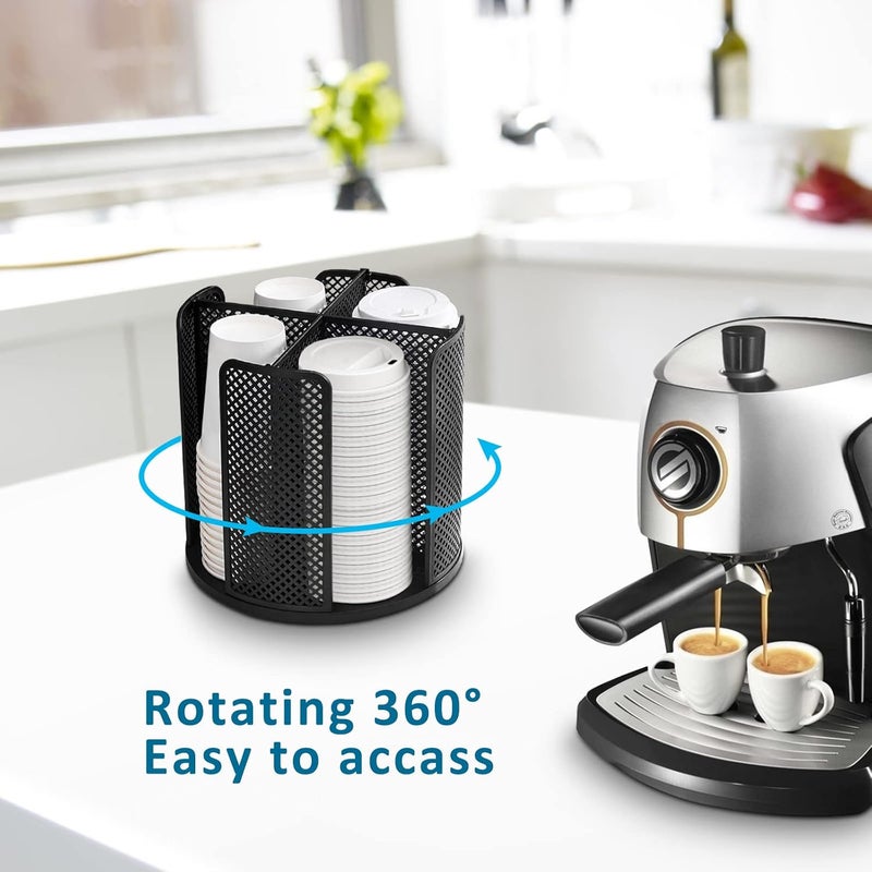 Honlibey Cup and Lid Organizer Cup Dispenser Coffee Cup Organizer Paper Cup Holder Rotating for Bathroom, Restaurant, Break Room, Coffee Station, Bar, Buffet, Kitchen Cabinet, Countertop,4 Compartment - Image 2